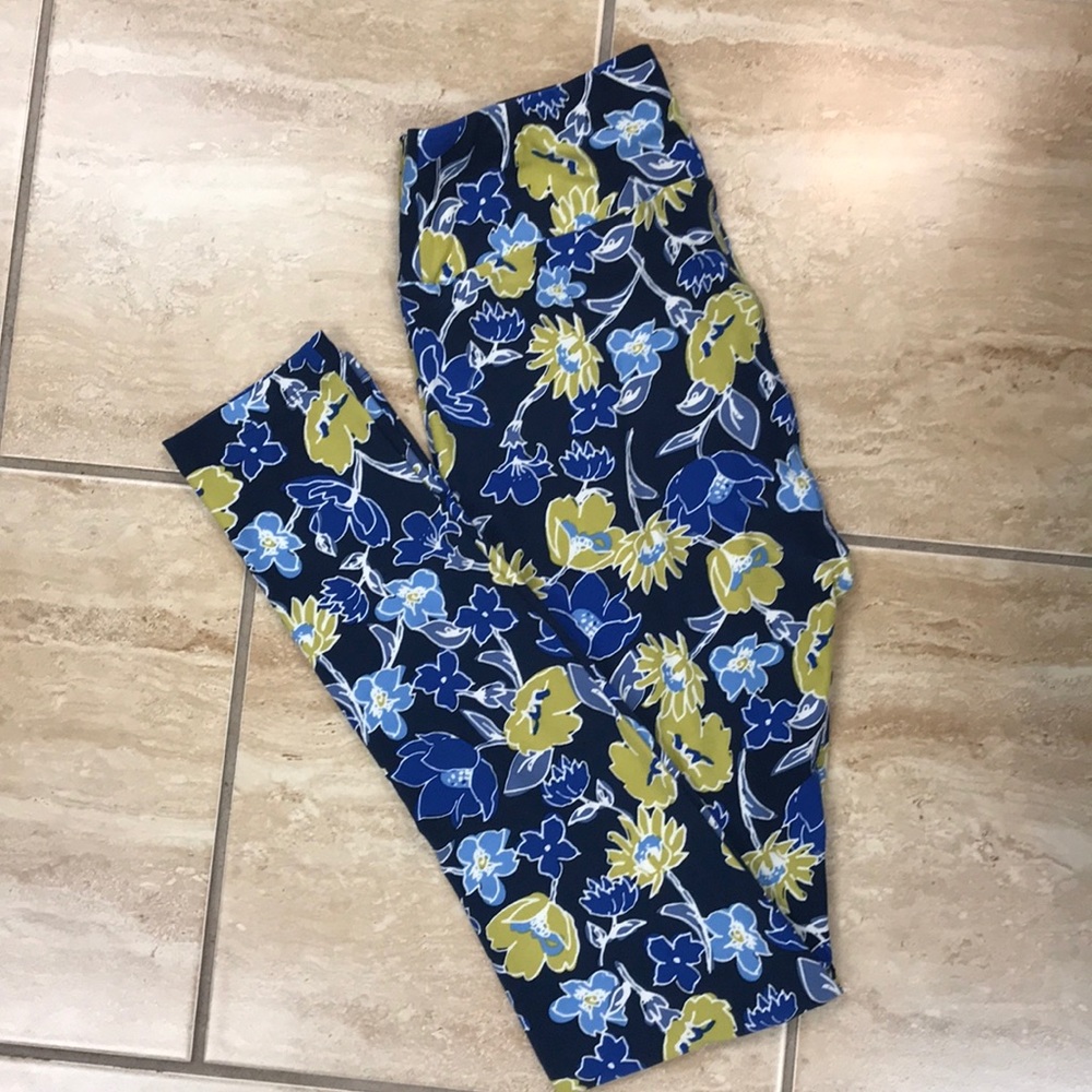 Lularoe Blue and yellow flower print leggings
